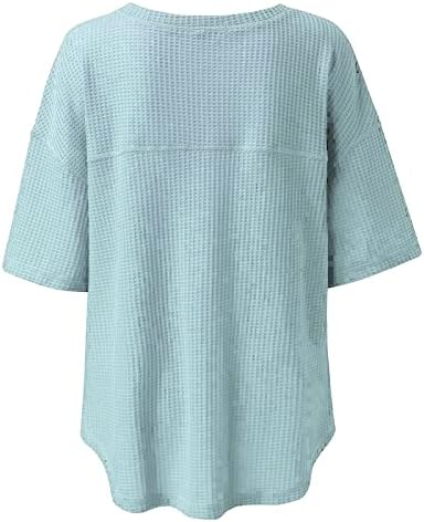 Врвна кошула за жени есен лето облека со краток ракав трендовски памучен бранч вафл скромен врвен ZO ZO