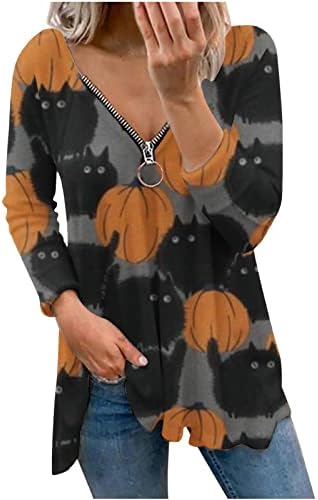 Маица со блуза за девојки есен летен долг ракав 2023 облека мода памук против вратот фестивал Ноќта на вештерките блуза W5 W5