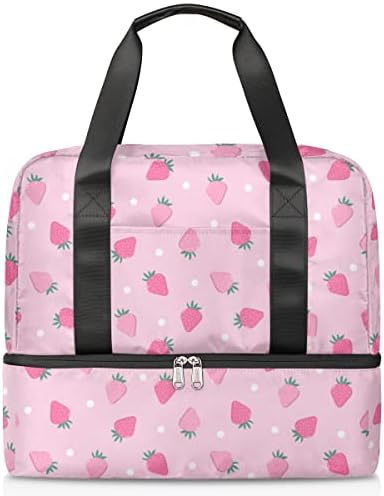 Спортска теретана торба симпатична јагода розова патувачка торба во водоотпорна лесна торба за пливање патувања тота багаж за време на ноќта