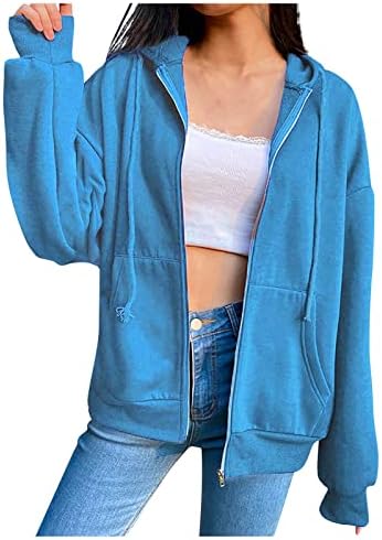 Женски целосен патент нагоре плус големина худи зимска преголема преголема џемпер со долги ракави, топла лабава надворешна облека