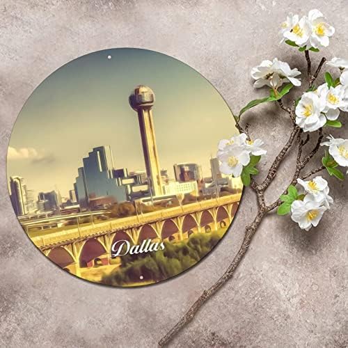 Гроздобер Метал Знак Плакета Американски Тексас Држава Далас Сити Хоризонтот Сценографијата Градскиот Пејзаж Поглед На Градот