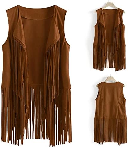 Облека од 70 -тите години за жени раб елек западен каубојски облеки хипи облека faux велур модна јакна за кардиган на кардиган