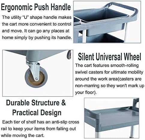 Омонс за убавина салон количка за количка преносна catecart со тркала, удобна пластична одвојување од 3 нивоа кујнски каткарт со