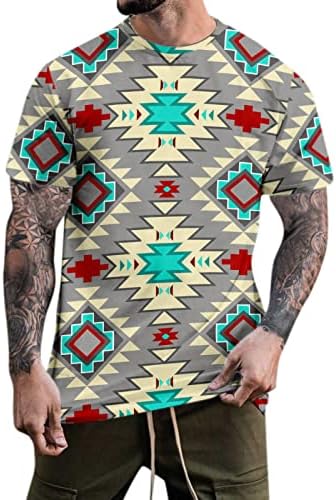 Машка летна геометриска маичка за печатење блуза со кратки ракави на вратот на врвови маица големи и високи маици за мажи