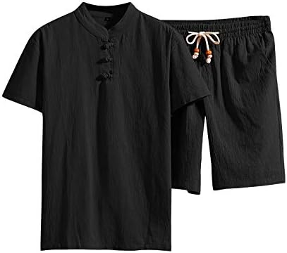 Памучни постелнини за ленени за мажи кои се наоѓаат со копче за кратки ракави со кратки ракави нагоре, кошули и шорцеви поставени