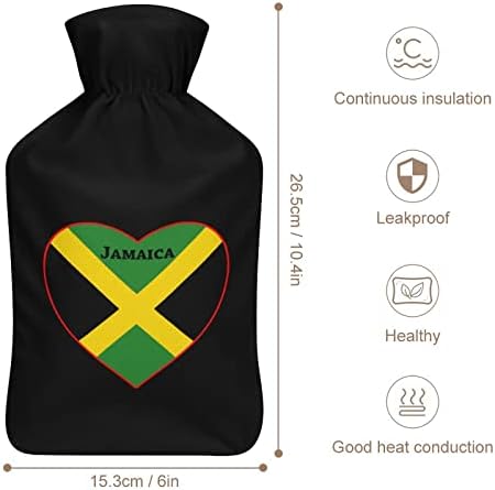 Јамајка знаме срце срце топла вода шише гума инјекција со топло кадифен капак за креветски грчеви во менструална болка 1 литар