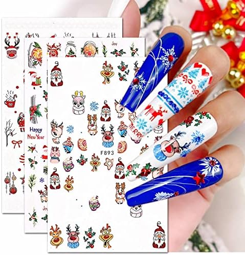 Налепници за нокти писма Божиќна налепница за нокти Симпатична Дедо Мраз снегулка Снежен човек Бел чизми капа бонбони новогодишни