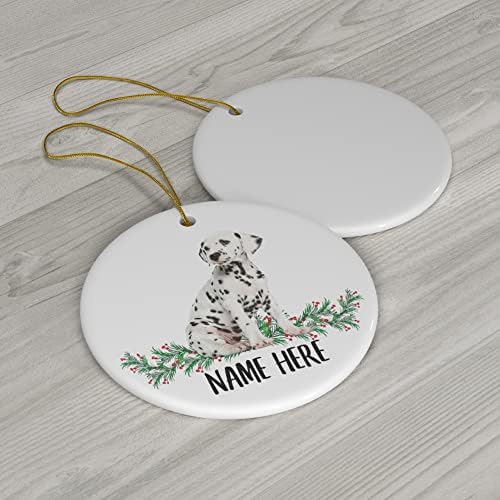 Смешно персонализирано име Далматијан кученце подароци 2023 украси за новогодишни елки кружат керамика