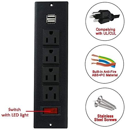 Вдлабнатоста за напојување со USB 4AC 2USB излез и 3AC 2 USB -излез за кабинет за маса за работилници