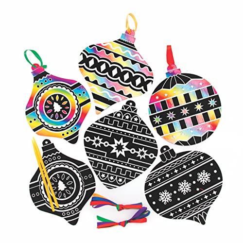 Бејкер Рос FC106 Bauble Scratch Art Christmas Decorations - Пакет од 10, празнични уметности и занаети за гребење за деца, занает и создадете