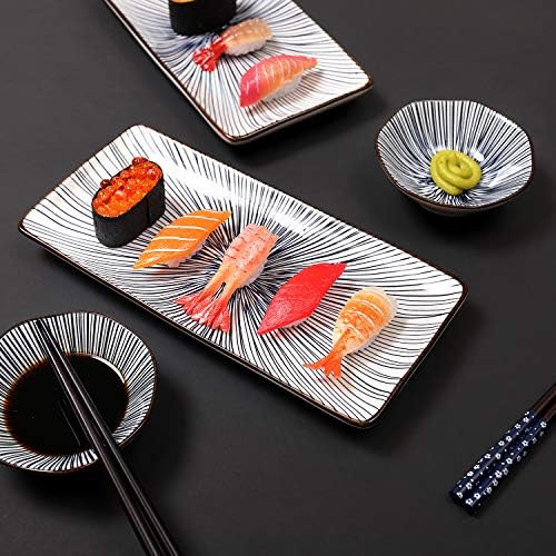 Релаксирачки комплет за суши чинии од 6 парчиња, 10-инчни јадења за суши од керамички правоаголник, сет за сервирање суши за 2, со 2 чинии за суши