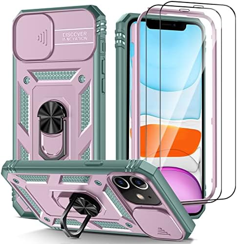 помпвла За Iphone 11 Случај[Не за 11Pro] со Заштитници Од Екран Од 2 Калено Стакло, Вграден Магнетски Прстен Од 360° &засилувач; Капакот На Камерата