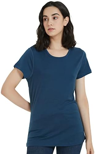 Метарино мерино волна маица жени, кратка ракав лесен екипаж на вратот на вратот, маица за пешачење, спорт