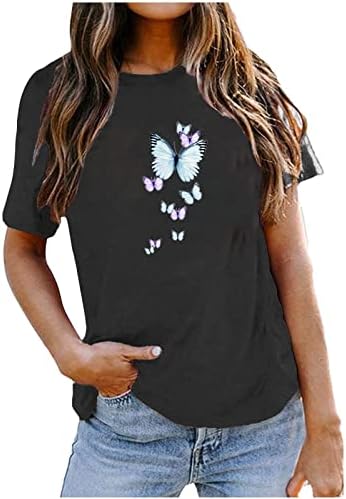 Графички маички жени плус големина лабава обична маица симпатична печатена печатена врата со кратки ракави кошула пулвер блуза блузи врвови