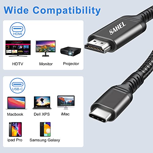 USB C до HDMI кабел за домашна канцеларија | 6ft 4K@60Hz, USB тип C до HDMI кабел [Thunderbolt 3 компатибилен] за MacBook Pro 2020/2019,
