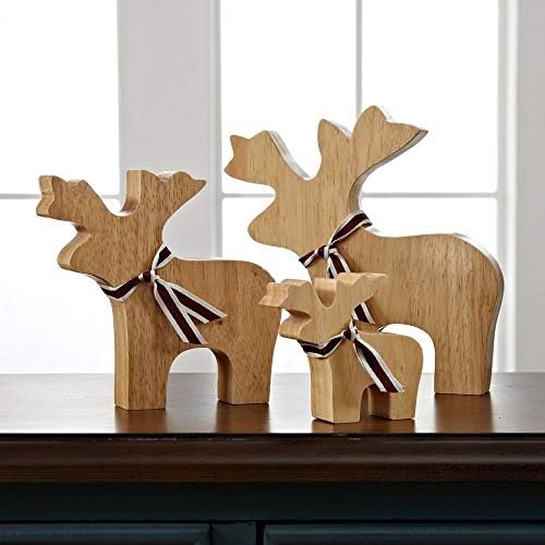 Замтак 3 парчиња/Постави Божиќ креативен дрвен занаетчиски декор, прекрасен елен нордиски стил природно дрво дома/свадбени фигурини роденденски