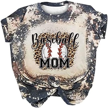 Бејзбол маица кошула за жени гроздобер графичка мама потресена маица краток ракав О-врат писмо печати обични врвови на врвови