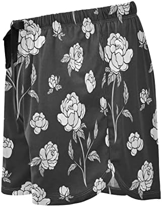 Oarencol Vintage Peony Pajama Pajama Shorts Flower Florals Black Lounge Sleep Bather со џебови s-xxl