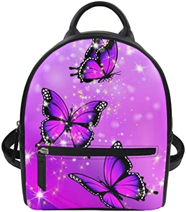 Freewander Kids Mini ранец со трескање виолетова пеперутка PU кожа паричник, обични чанти од рамото, женски дами кои работат на патување дневно