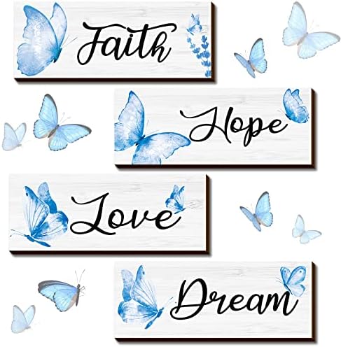 4 парчиња вера надеж Loveубов сон wallид декор елегантна пролетна пеперутка дрвена висечка декорација уметност пеперутка соба