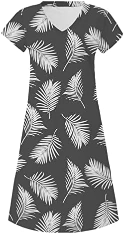 Fragarn плус големина фустани на плажа за жени, женски обичен печатен фустан со должина на коленото V-врат пулвер лабав фустан