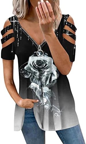 Дама облека краток ракав против вратот памук патент на блуза маица лето пад од врвот на рамото за женски O1 O1