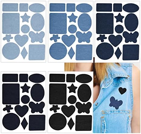 65 парчиња повеќебојни железни закрпи во внатрешноста и надвор за поправка на облека, најсилен лепак памучни разновидни нијанси сина црна 5 бои за поправка на ткаен?