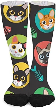 Мачки И Рибина Коска Печатени Чорапи Што Одговараат На Бојата Атлетски Чорапи Високи Колена За Жени Мажи