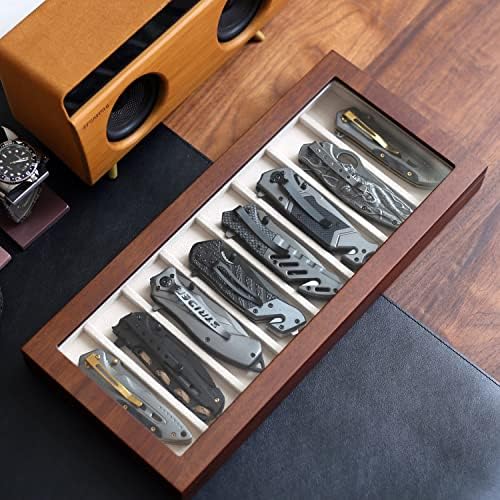 Бесфору Нож Дисплеј Случај Организатор складирање 8 џеб ножеви, Преклопен Нож Држач Со Вистински Стаклен Прозорец Врвот, џеб нож колекција