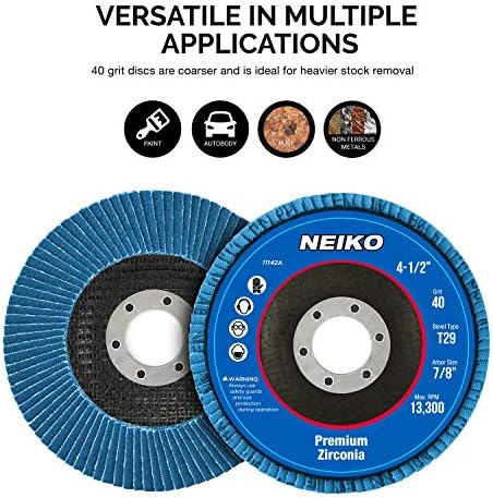 Neiko 11142a 10 пакувања цирконија размавта дискови 4-1/2 за мелница за агол, тркало од 40 решетки, агли Т29 мелење тркало од 4,5 инчи,