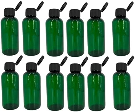 Пластични шишиња со 4 мл зелени бостон -12 пакет со празно пополнување на шише - БПА бесплатно - есенцијални масла - ароматерапија | Црн флип -врвен капа - направено во С