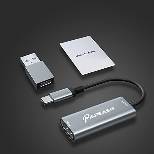 Картичка за видео снимање, Papeaso 4K HDMI до USB C -Capture Card Caption, Full HD 1080P Capture Card, HDMI Capture Video Game за уредување