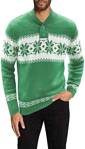 Машки божиќни кардигани грди џемпери ирваси снегулка од снегулка Шаул плетена кардиган џемпер копче пуловер