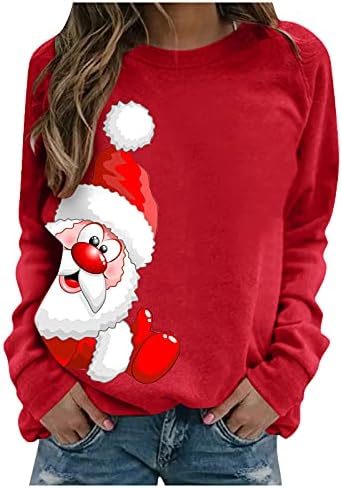 Maseенски модни обични врвови Chirstmas elk Print со долги ракави џемпери на лежерна блуза пуловер