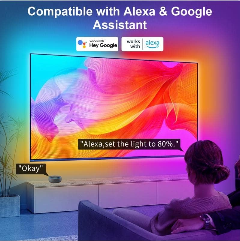 Appeck TV LED задно осветлување, LED светла за потопување за ТВ со HDMI 2.0 Sync Box Поддршка 4K HD, компатибилен со Alexa & Google