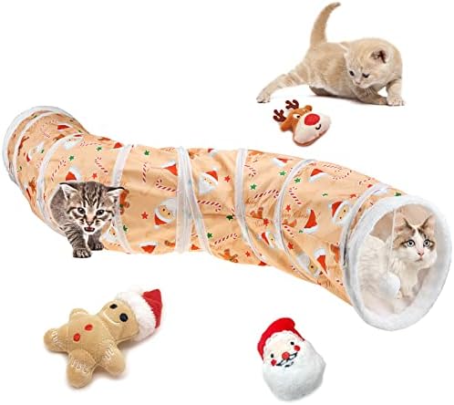 Комплет Божиќни Играчки За Мачки од 4 парчиња - Мачка Божиќен Тунел Маче Божиќен Тунел Во Форма На Божиќ Цевка тунел Со Топка Мачка