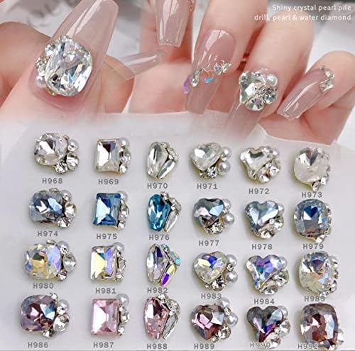Welliestr 24pcs 3D луксузен нокти уметност rhinestones nail diamonds стакло кристал аб метални скапоцени камења накит камења за DIY нокти