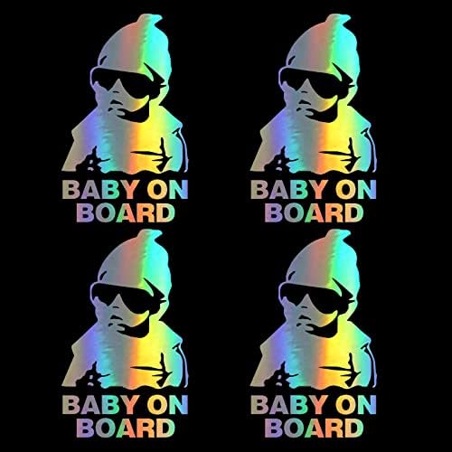 4 парчиња Налепница За Бебиња На Бродот За Автомобили Знак За Предупредување За Безбедност На Бебиња Шарени Налепници За Рефлектирачки