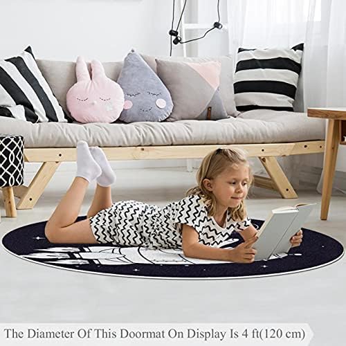 Llnsupply Детска килим 4 метри големи килими за тркалезно подрачје за девојчиња бебе бебе - здраво Универзум шема, домашен