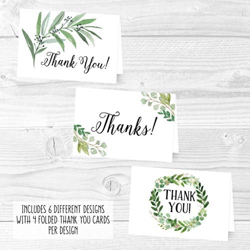24 зеленило зеленило Ви благодариме картички со коверти, едноставна белешка за сочувство за погреб за возрасни или благодарност