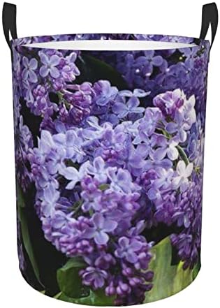 Виолетова Печатење Цвеќе Голема Корпа За Перење Со Рачка Склопувачка Водоотпорна Пречка За Перење За Спална Соба,Бања Мала