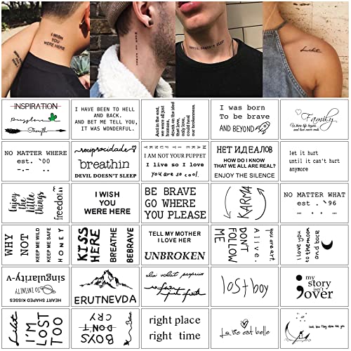 Финдуат Реални Привремени Тетоважи Мали Мали Отстранливи Тетоважи, 30 Парчиња Инспиративни Цитати Зборови Тетоважи, 62 Парчиња
