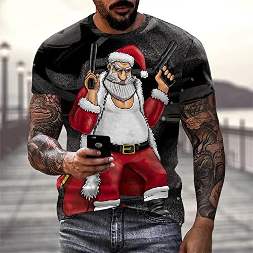 XXBR Божиќен војник со кратки ракави маици за мажи, машки Божиќ Дедо Мраз печати забава за спортски мерки за спортски мускули