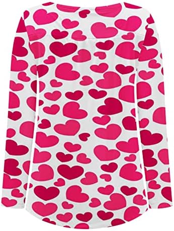 Фустани обични врвови за жени за блузи од туника за ден на вineубените за хеланки слатки кошули со срцеви маици, плетена кошула на Хенли