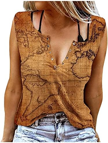 FMCHICO без ракави со ракави на вратот на В-вратот на врвот на женските светски мапи