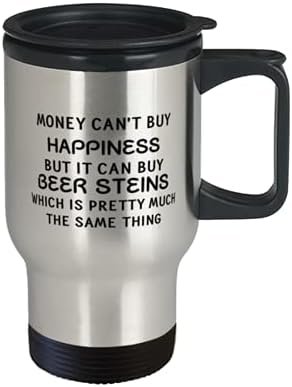 Смешно пиво кригла со патувања, парите не можат да купат среќа, но може да купат пиво Steins, за пиво Штајн lубовник 14oz Не'рѓосувачки
