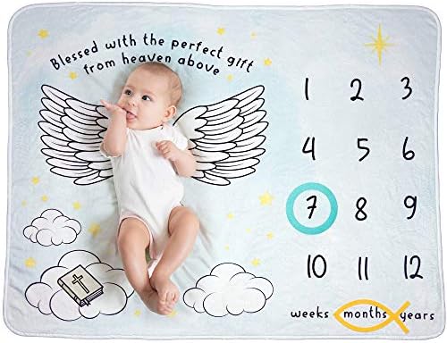Qoochulu Christian Angel Wings Baby, Unisex, месечно пресвртница за бебиња за туширање, екстра мека кадифен руно ќебе со пресвртница, фото