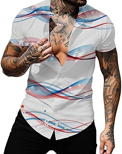 Летни машки маици Денот на независноста знаме 3Д печатено кардиган случајна кошула со кратки ракави маички роперски шорцеви