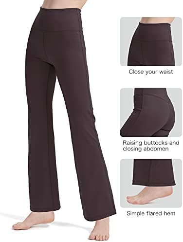 Leryg bootcut јога панталони со високи панталони за тренингот со половината за жени подигање панталони за панталони фустани панталони