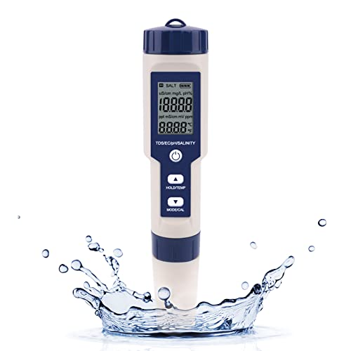 Meter Rcyago PH, 5 во 1 pH/TDS/EC/SALITY/TEMP метар со ATC, 0,01 резолуција со голема точност за тестирање на вода за вода за пиење,